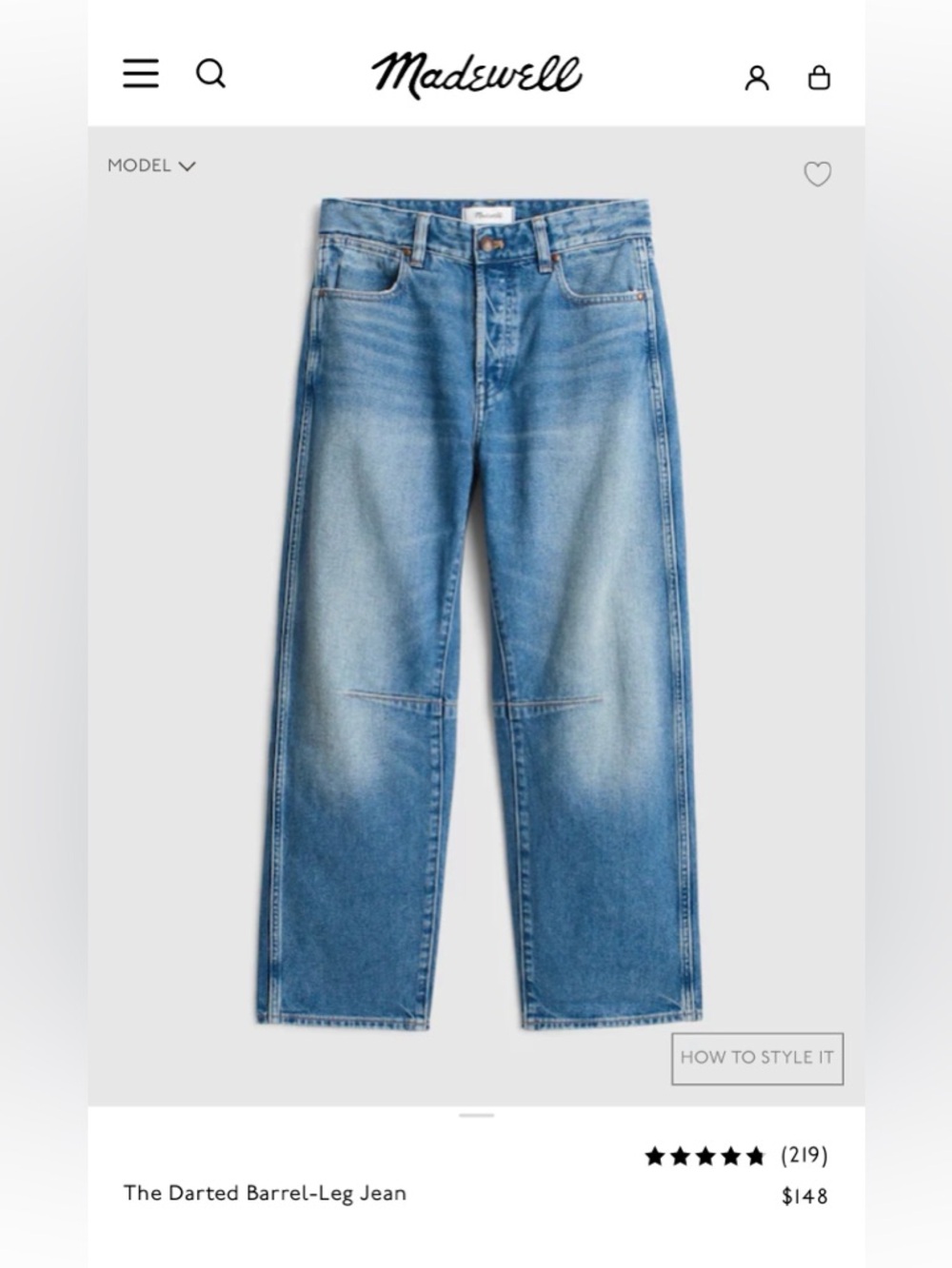 Madewell Jeans- The Darted Barrel-Leg
